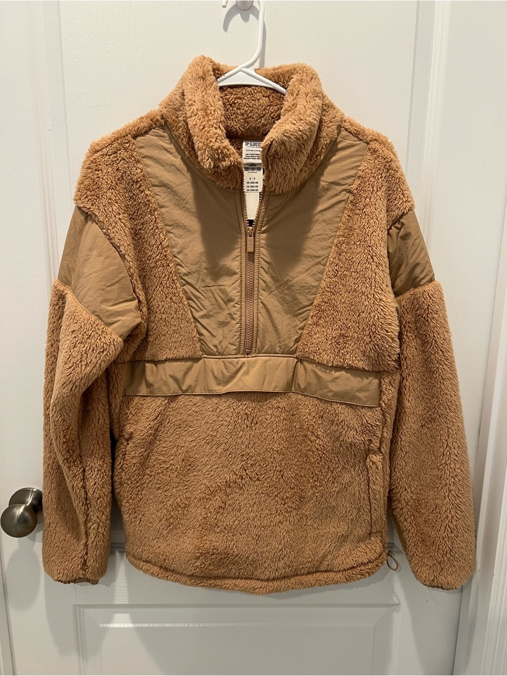 PINK Victoria's Secret Tan Plush Sherpa Half-Zip Jacket